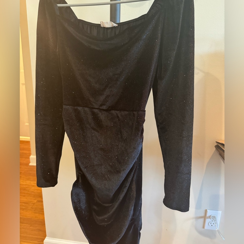 Altard state black thin velvet gathered dress